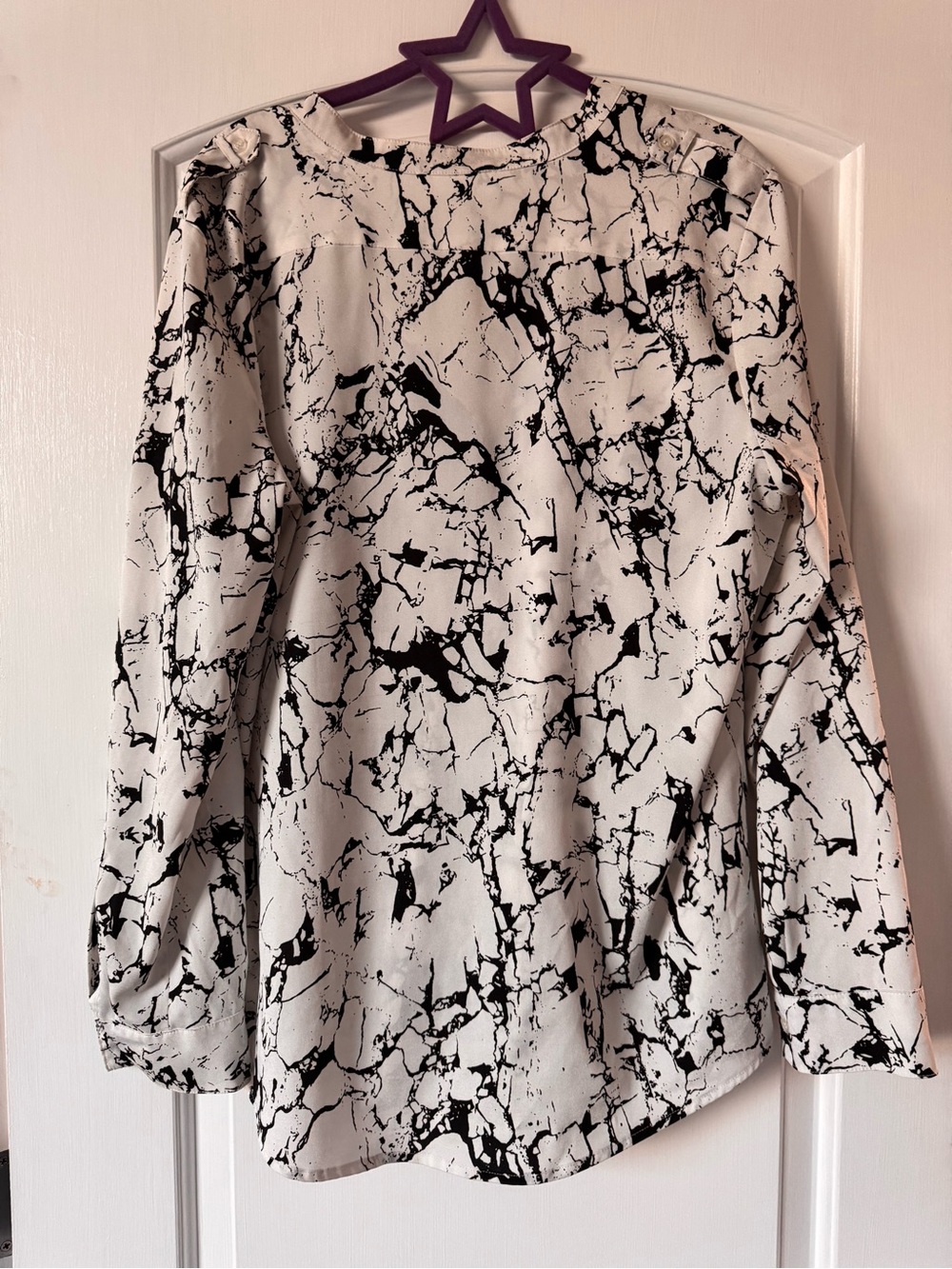 Calvin Klein Black & White Marble-Print Button Front Blouse - Picture 5 of 7
